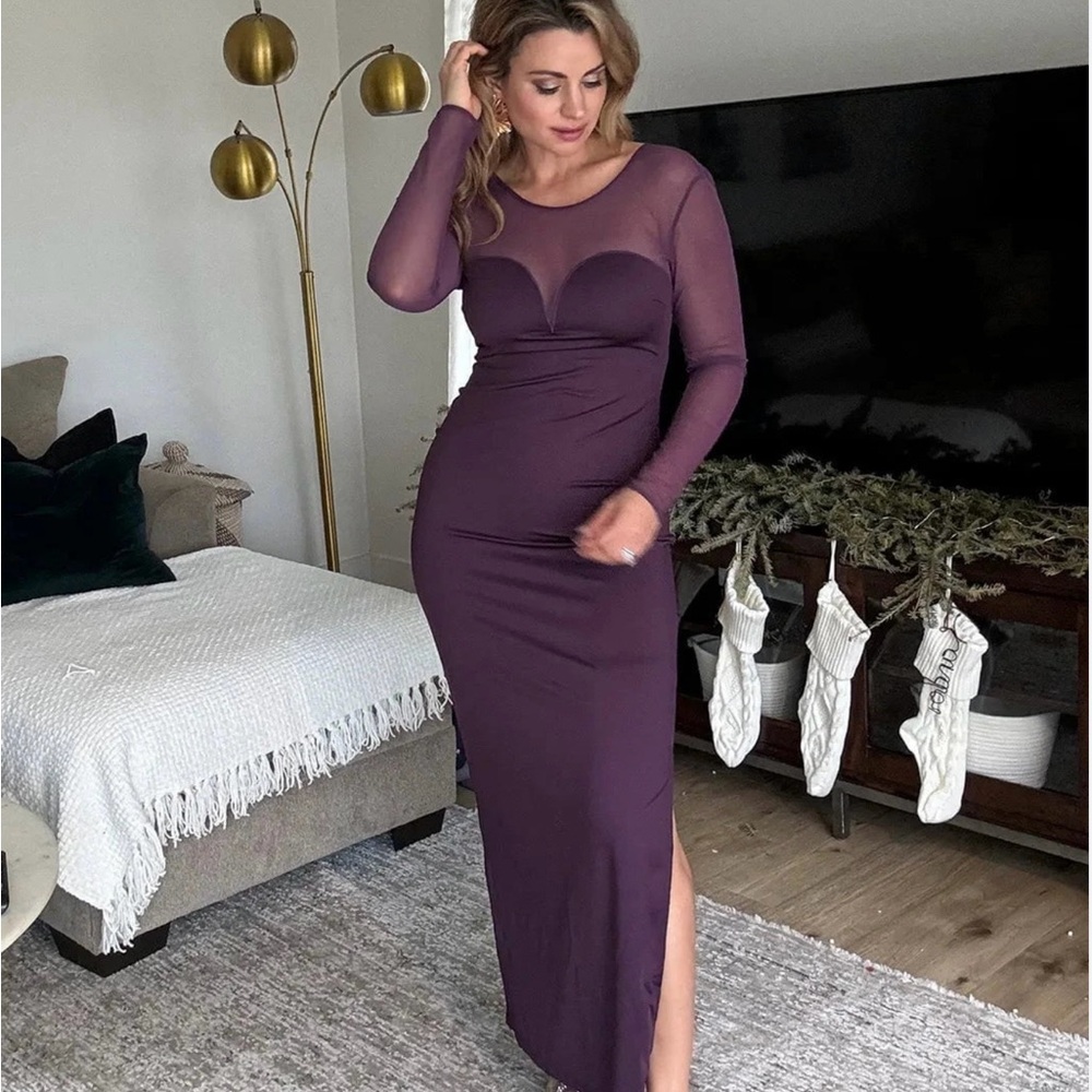 Popilush Women's Long Sleeve Purple Dress